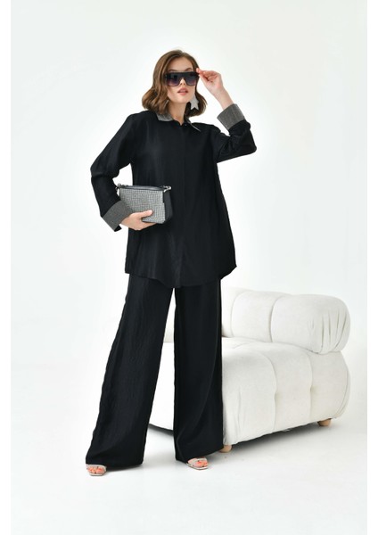 Kadın Yakası Ve Kolu Taşlı Takım Siyah 30781