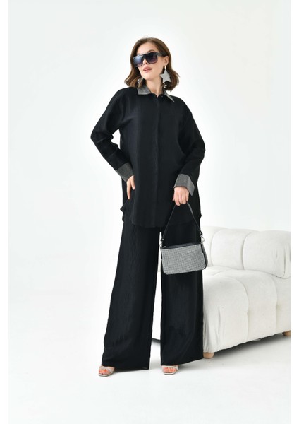 Kadın Yakası Ve Kolu Taşlı Takım Siyah 30781 fırsatları