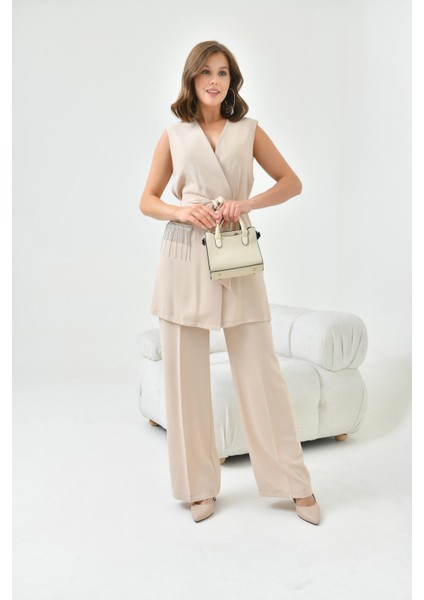 Kadın Yelekli Takım Beige 30823 indirimleri