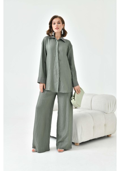 Kadın Yakası Ve Kolu Taşlı Takım Haki 30781