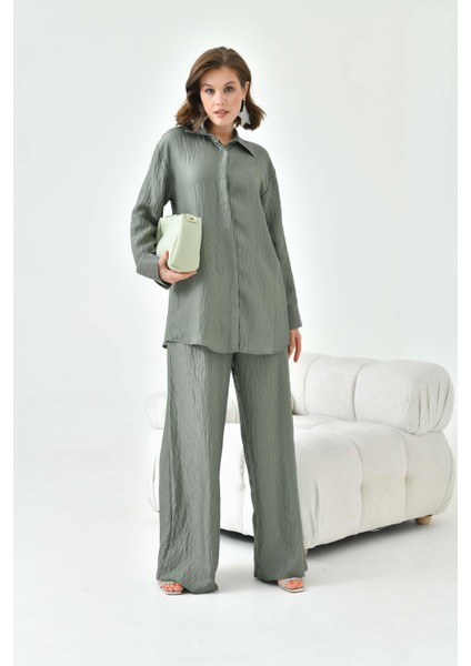 Kadın Yakası Ve Kolu Taşlı Takım Haki 30781 fırsatları