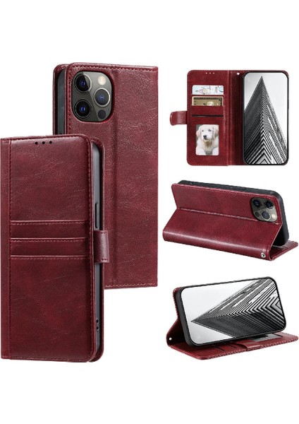 Iphone 12/12 Pro Kickstand 6 Kart Yuvaları Pu Deri Cüzdan Için Flip Case (Yurt Dışından)