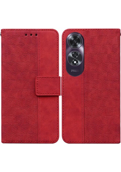 A60 4g Geometrik Kabartmalı Premium Pu Deri Kickstand Için Flip Case (Yurt Dışından)