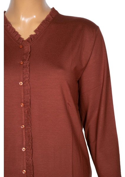 Cimariva Kadın Ülkü Büyük Beden Fırfırlı V Yaka Taba Bluz fiyatları