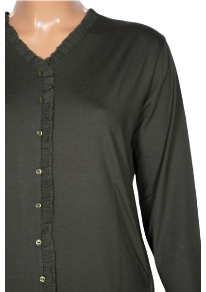 Cimariva Kadın Ülkü Büyük Beden Fırfırlı V Yaka Haki Bluz fiyatları