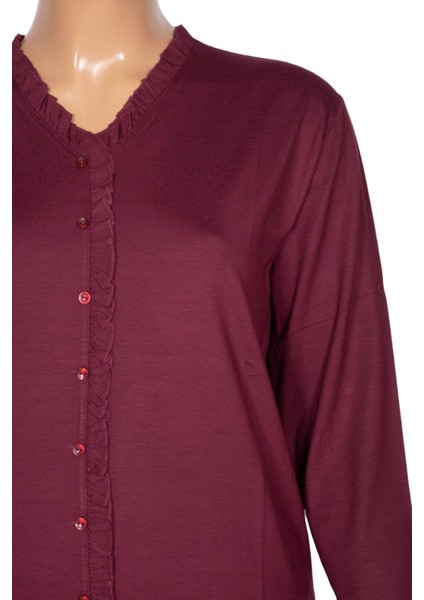 Cimariva Kadın Ülkü Büyük Beden Fırfırlı V Yaka Bordo Bluz fiyatları