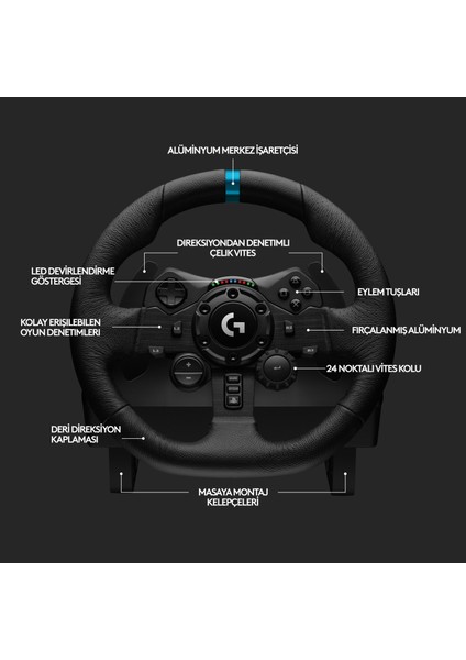 G G923 PS5, PS4 ve PC ile Uyumlu Yarış Direksiyonu ve Pedalları - Siyah