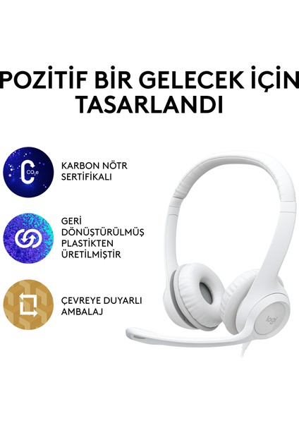 H390 USB Gürültü Önleyici Mikrofonlu Kulaklık - Beyaz