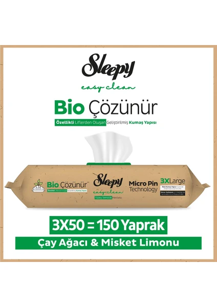 Easy Clean Bio Çözünür Çay Ağacı ve Misket Limonu Yüzey Temizlik Havlusu 3X50 (150 Yaprak)