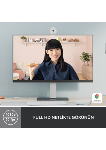 BRIO 300 Full HD 1080p Gizlilik Kapaklı Mikrofonlu Web Kamerası - Beyaz