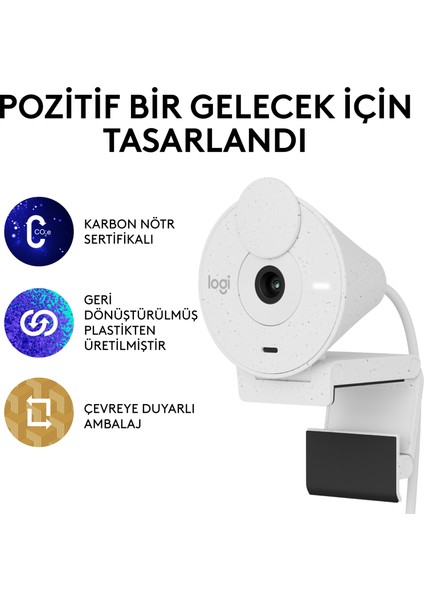 BRIO 300 Full HD 1080p Gizlilik Kapaklı Mikrofonlu Web Kamerası - Beyaz