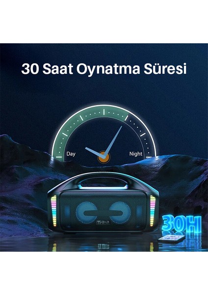 BTS52 Stormbox Blast 90W 30 Saat Oynatma Süresi Ipx7 Su Geçirmez Rgb Taşınabilir Tws Bluetooth Hoparlör Siyah