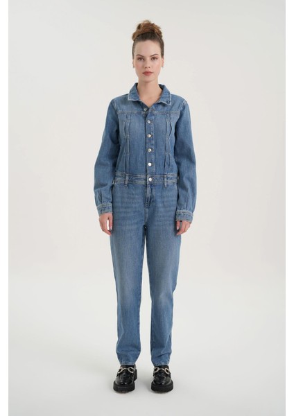 Orta Mavi Patı Düğmeli Jean Tulum C 4535-043 fiyatları