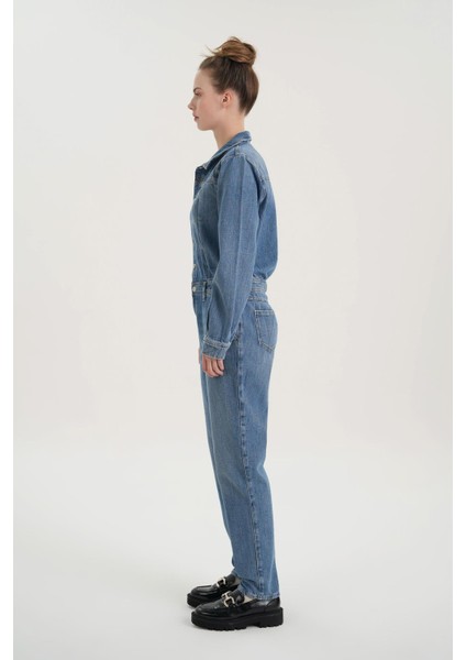 Orta Mavi Patı Düğmeli Jean Tulum C 4535-043 modelleri