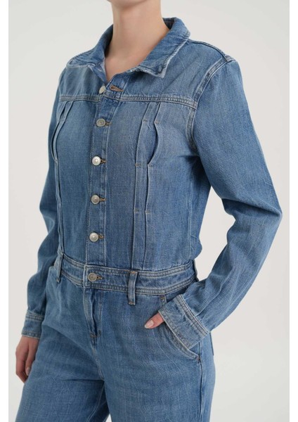 Orta Mavi Patı Düğmeli Jean Tulum C 4535-043 indirimleri