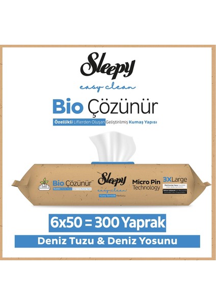 Bio Çözünür Yüzey Temizlik Havlusu&Mendili Deniz Tuzu&Yosun 6x50 (300 Yaprak)