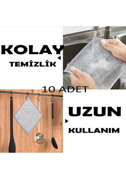 10 Adet Inox Bez Telli Bulaşık Bezi, Zor Kir Bezi, Mutfak Banyo Bezi Çift Katlı Tel Bez