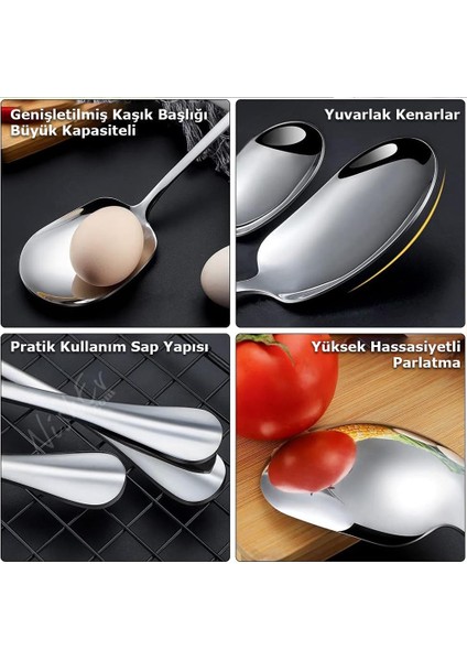 6'lı Lüks Servis Kaşığı Seti Büyük Boy Paslanmaz Çelik Kaşık Salata Pasta Yemek Servis Mutfak Kaşığı modelleri