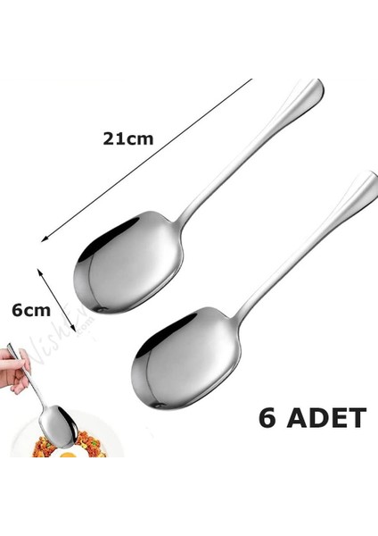 6'lı Lüks Servis Kaşığı Seti Büyük Boy Paslanmaz Çelik Kaşık Salata Pasta Yemek Servis Mutfak Kaşığı indirimleri
