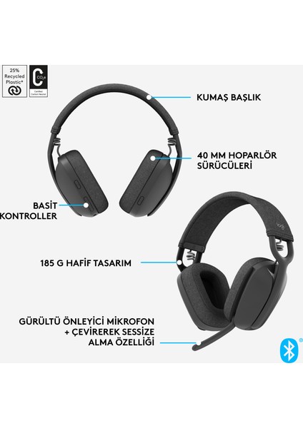 Zone Vibe 100 Mikrofonlu Kablosuz Bluetooth Kulak Üstü Kulaklık - Siyah