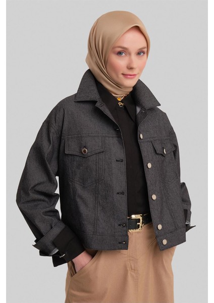 Kısa Denim Ceket 24Y5405 Siyah fırsatları