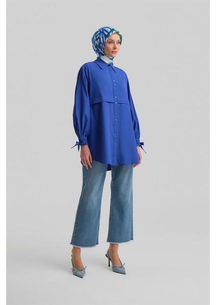 Kol Detaylı Gömlek 23K3441 Saks modelleri