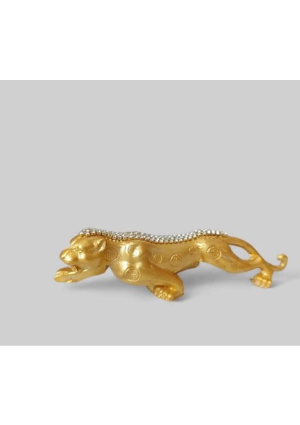 Polyester Kristal Şeritli Leopar Biblo Heykel Aksesuar Obje 18 x 4 cm