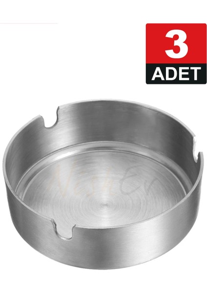 3 Adet Elit Büyük Boy Paslanmaz Çelik Kül Tablası Krom Küllük 10CM