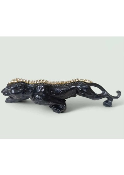 Polyester Kristal Şeritli Leopar Biblo Heykel Aksesuar Obje 18 x 4 cm