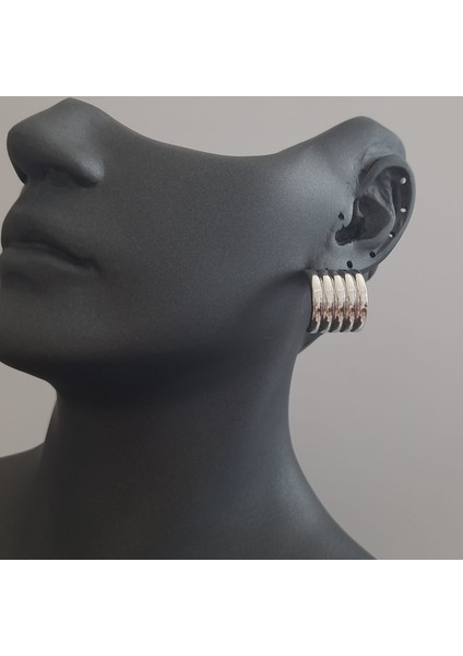 Vip Serisi Gümüş Renk 5 Sıra Kadın Küpe