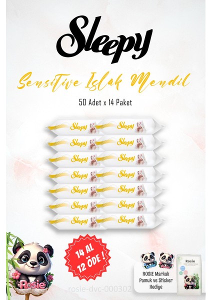 14 Al 12 Öde Sleepy Sensitive Islak Bebek Mendil 50'li ve Rosıe Pamuk