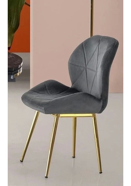 Vr Metal Gold Ayaklı Babyface Kumaş Salon Balkon ve Mutfak Sandalyesi 6 Adet