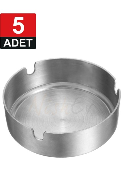 5 Adet Elit Büyük Boy Paslanmaz Çelik Kül Tablası Krom Küllük 10CM