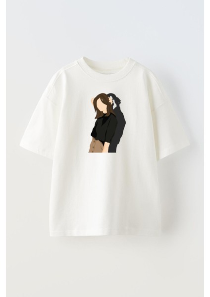 Unisex Beyaz Oversize Pamuk Yüzsüz Kadın Erkek Baskılı Örme T-Shirt