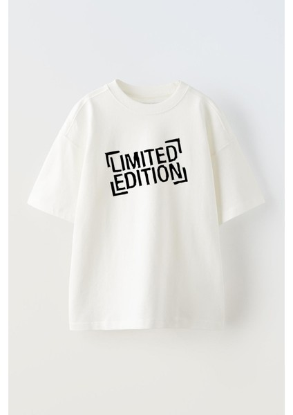 Unisex Beyaz Oversize Pamuk Limited Edition Baskılı Örme T-Shirt