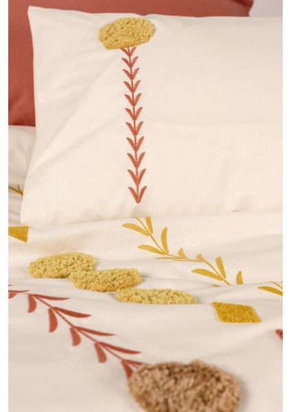 Puff Nakışlı Ranforce Çift Kişilik Nevresim Takımı - Amaris Kiremit fiyatları