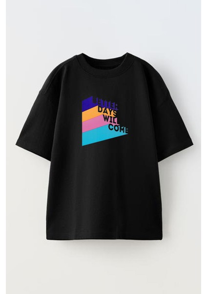 Unisex Siyah Oversize Pamuk Better Days Baskılı Örme T-Shirt