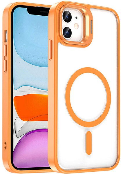 iPhone 11 Kılıf Magsafe Wireless Şarj Özellikli Standlı Zore Magsafe Klon Lensli Kapak