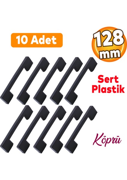 10 Adet Plastik Köprü Mobilya Mutfak Çekmece Dolabı Dolap Kapak Siyah Kulbu Kulpu Kulpları 128 mm