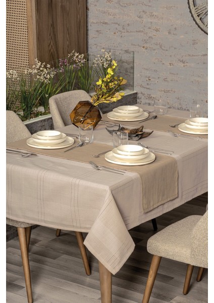 Antique Jasmine Bej Keten Masa Örtüsü