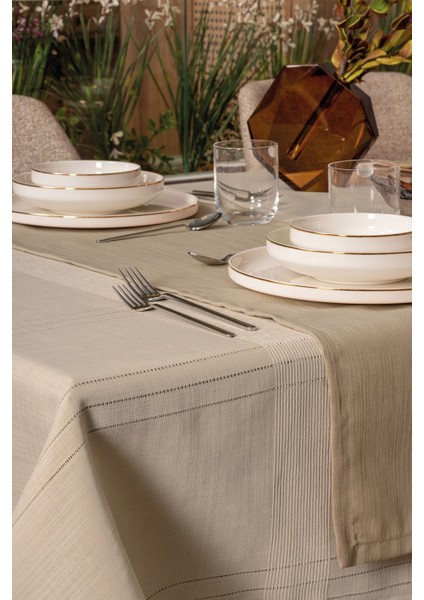 Antique Jasmine Bej Keten Masa Örtüsü modelleri