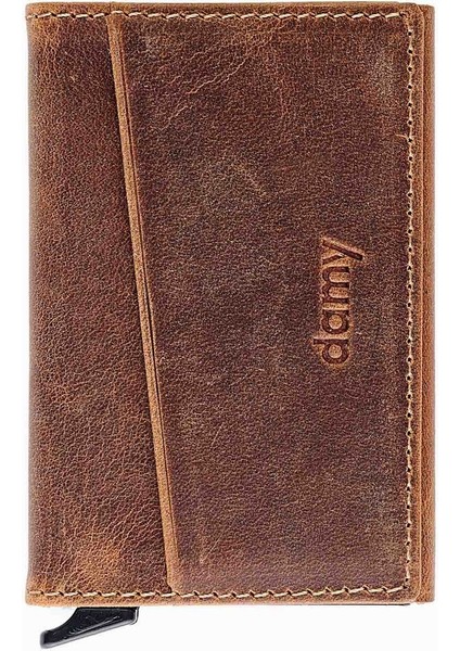 Hakiki Deri Unisex Mekanizmalı Kartlık 611CR - Taba