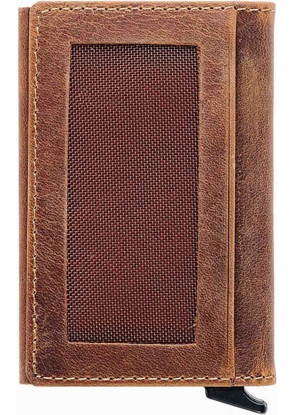 Hakiki Deri Unisex Mekanizmalı Kartlık 611CR - Taba