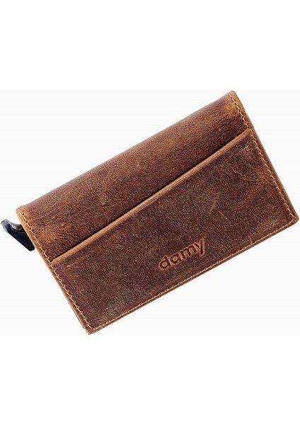 Hakiki Deri Unisex Mekanizmalı Kartlık 611CR - Taba