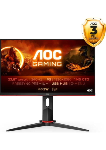 Aoc 23.8 24G2ZU 240Hz 0.5ms 2xhdmı Dp IPS Fhd Freesync Premium ve G-Sync Gaming Monitör