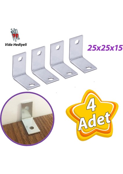 4 Adet Mobilya Eşya Dolap Duvar Sabitleyici Köşe Bağlantı L Demir Gönye Deprem Güvenliği 25X25X15MM