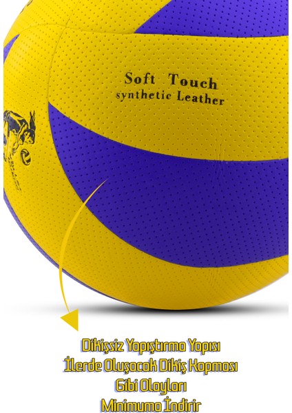 Yapıştırma Voleybol Topu Pompalı Set Soft Touch Iç-Dış Mekan Uygun 8 Panel Mavi 280 Gram