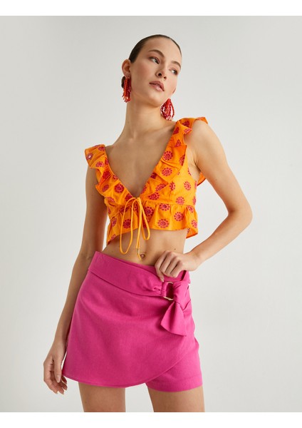 Metal Aksesuarlı Mini Şort Etek