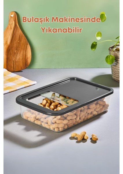 4'lü Sürgülü Kayar Kapaklı Erzak Bakliyat Saklama Kabı- Çok Amaçlı Buzdolabı Düzenleyici 5 Lt.