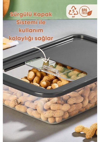 4'lü Sürgülü Kayar Kapaklı Erzak Bakliyat Saklama Kabı- Çok Amaçlı Buzdolabı Düzenleyici 5 Lt.